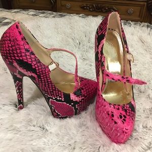 Pink snakeskin heels